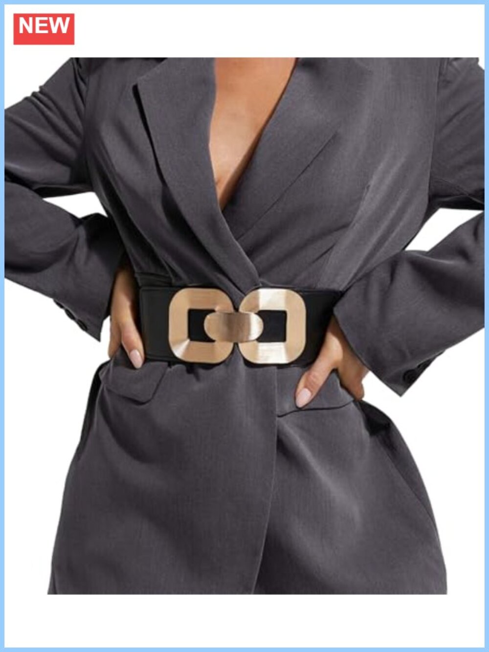 Women's Wide Elastic Waist Belt Gold Buckle Stretchy Dress Belt